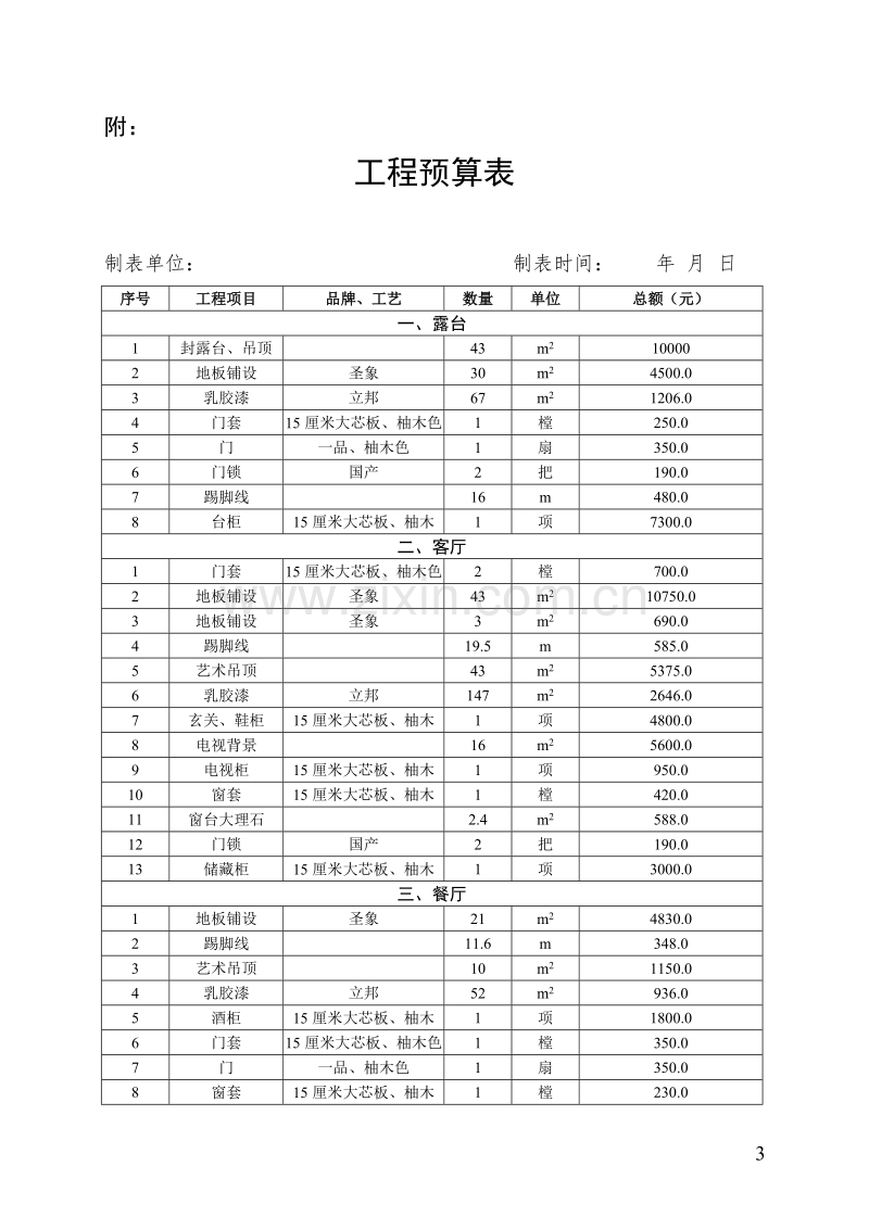 房屋装修合同及预算清单.doc_第3页