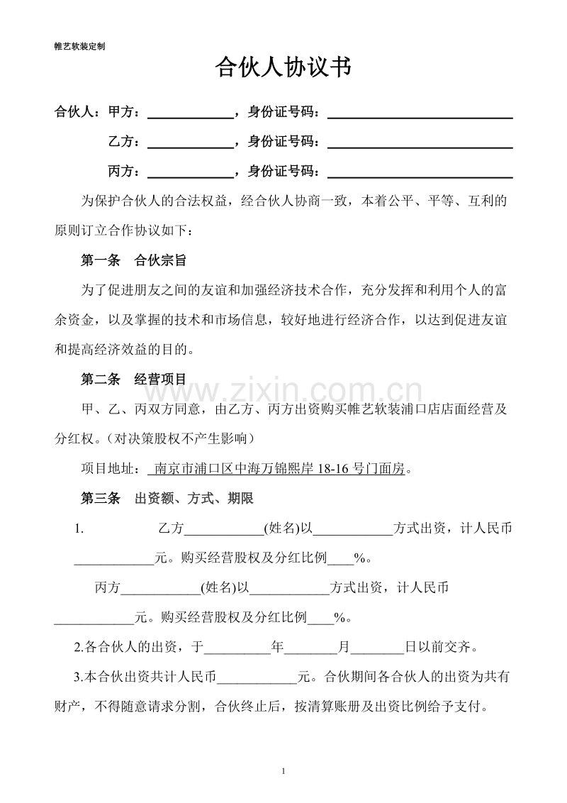 合伙人投资合作协议书 (1).doc_第1页