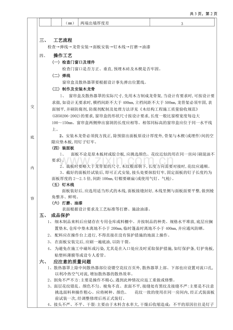 窗帘盒、窗台板和散热器罩工程技术交底.doc_第2页