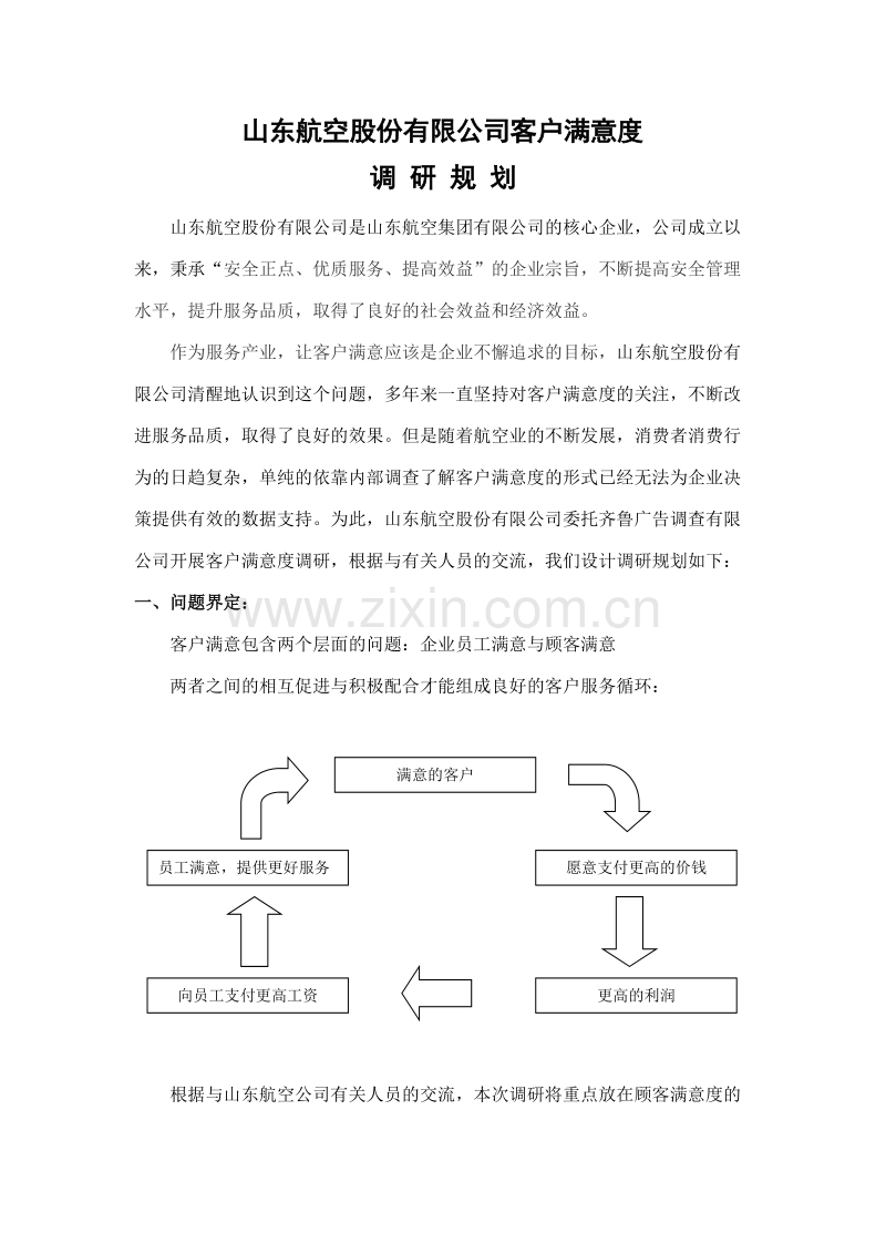 山东航空股份有限公司客户满意度调研规划.DOC_第1页