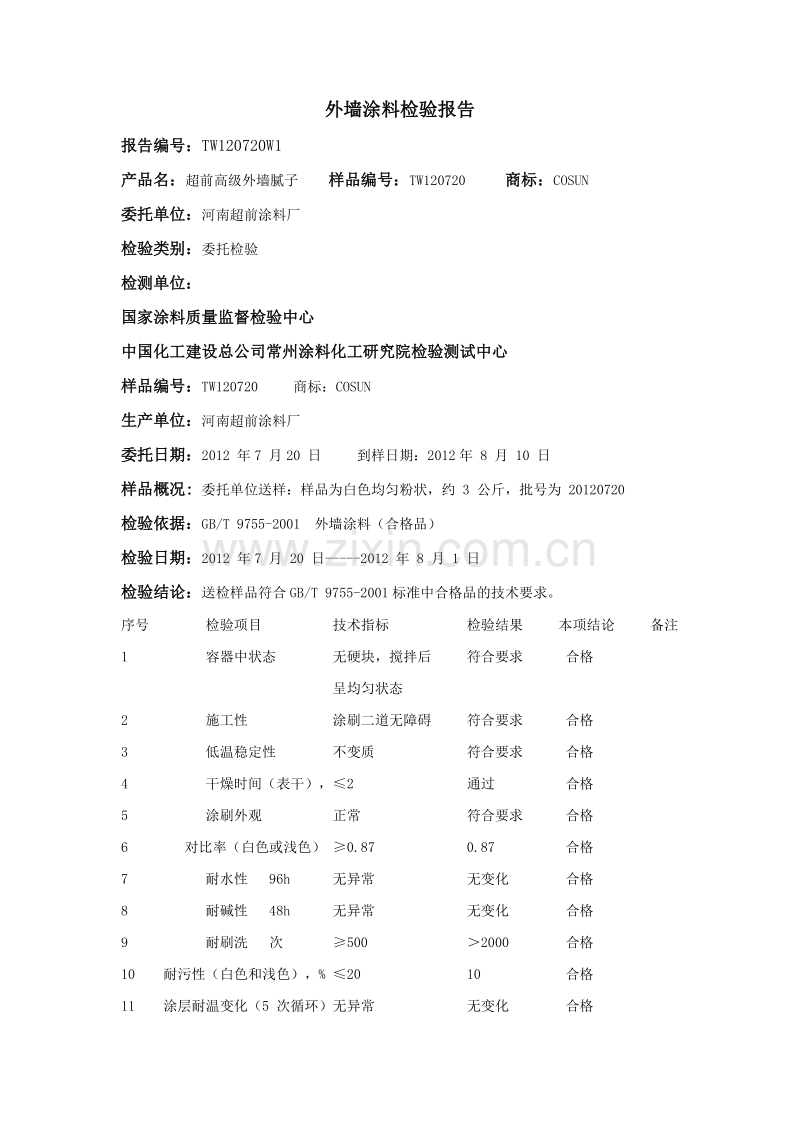 内外墙涂料检验报告.docx_第1页