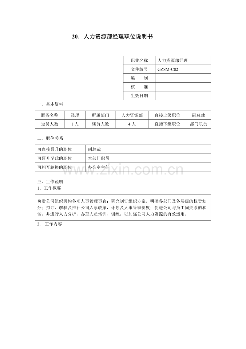 人力资源部经理职位说明书.doc_第1页