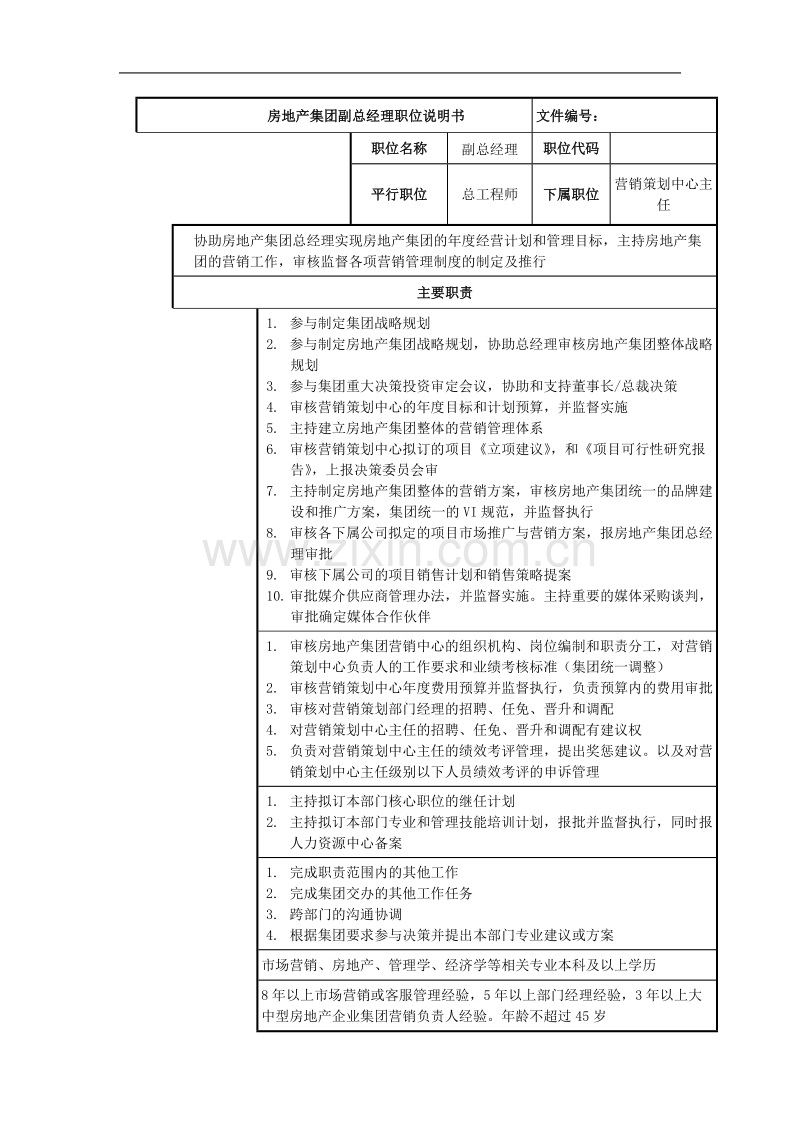 房地产集团副总经理岗位说明书.doc_第1页