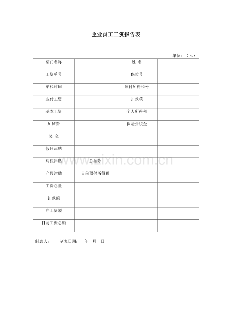 企业员工工资报告表.doc_第1页