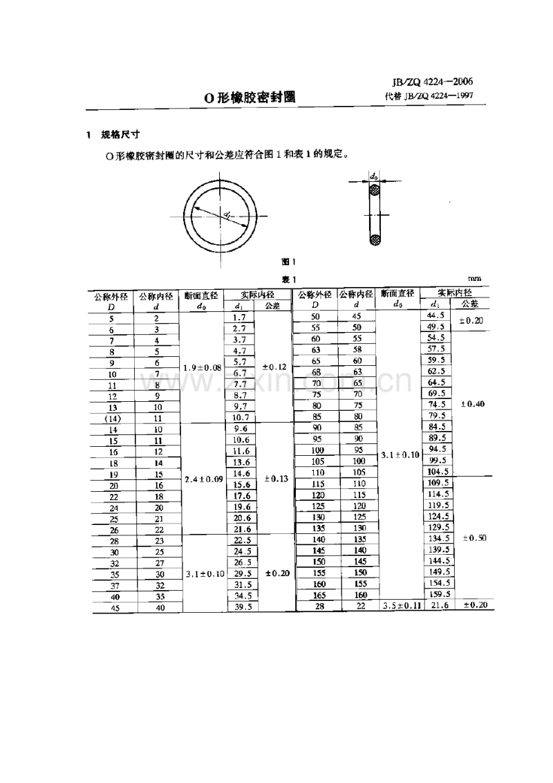 JB／ZQ 4224-2006 O形橡胶密封圈.pdf_第1页