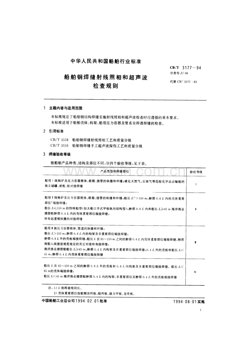 CB／T3177-1994 船舶钢焊缝射线照相和超声波检查规则.pdf_第2页