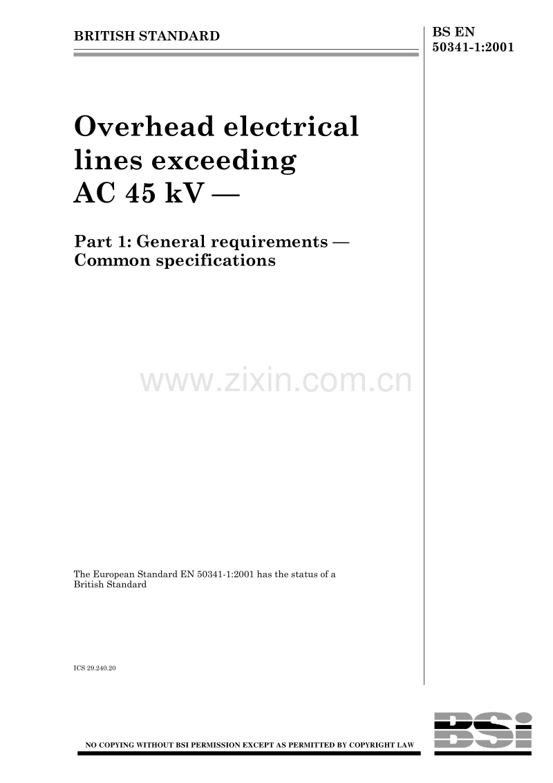 BS EN 50341-1-2001 交流电压 45 kV以上架空电力线.通用规范.pdf_第1页