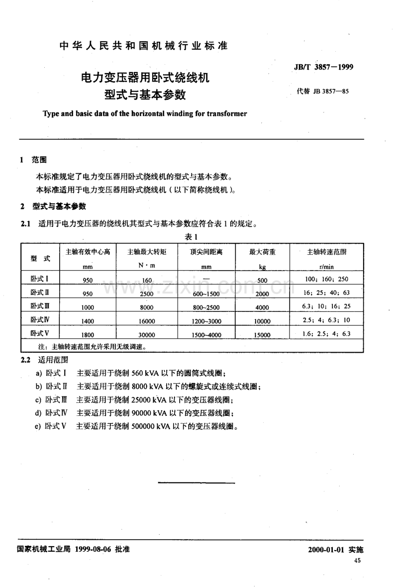 JB-T3857-1999_电力变压器用卧式绕线机型式与基本参数.pdf_第2页