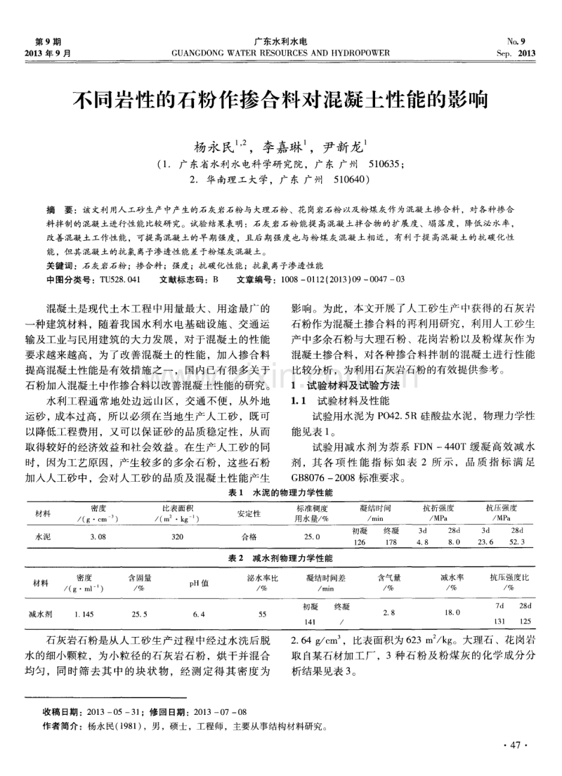 不同岩性的石粉作掺合料对混凝土性能的影响.pdf_第1页