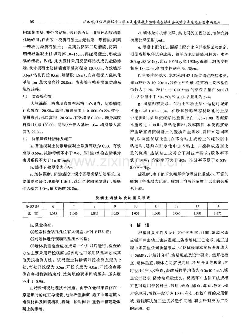 浅议反循环冲击钻工法建混凝土防渗墙在横峰县姚源水库除险加固中的应用.pdf_第2页