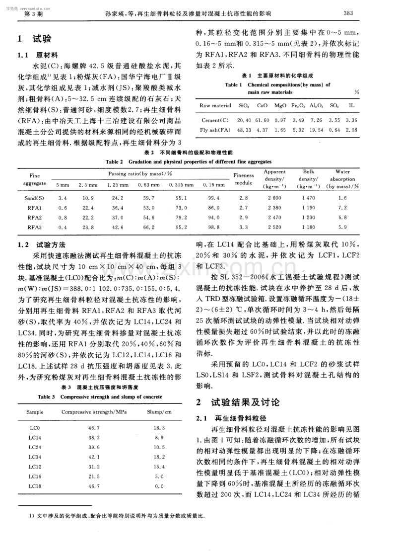 再生细骨料粒径及掺量对混凝土抗冻性能的影响.pdf_第2页