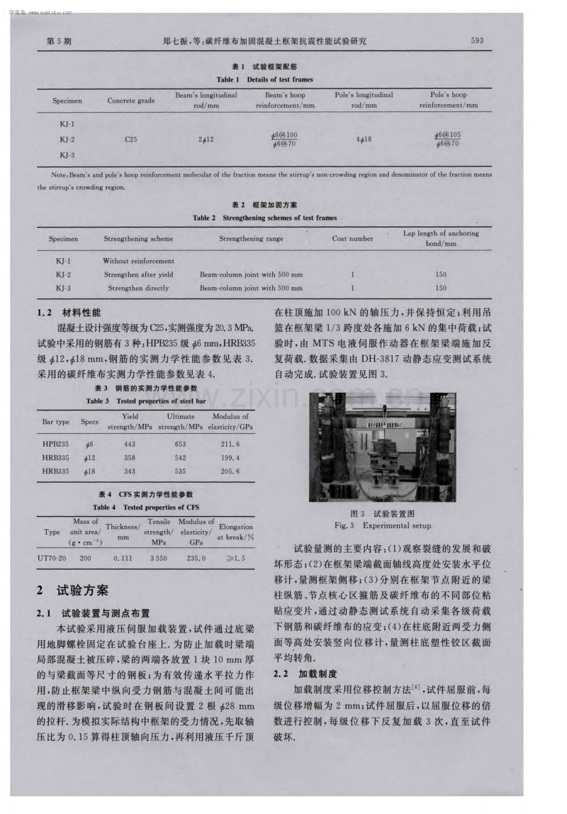 碳纤维布加固混凝土框架抗震性能试验研究.pdf_第3页