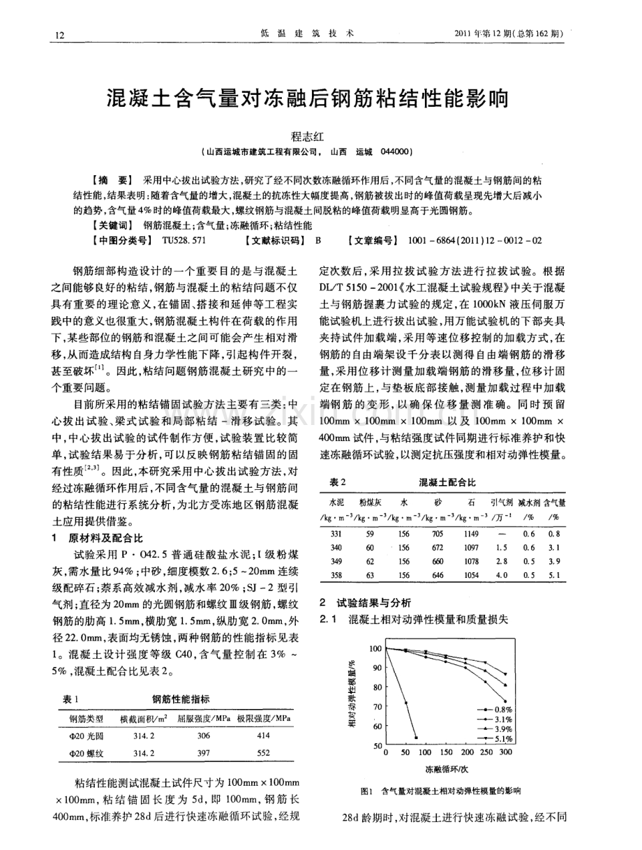 混凝土含气量对冻融后钢筋粘结性能影响.pdf_第1页