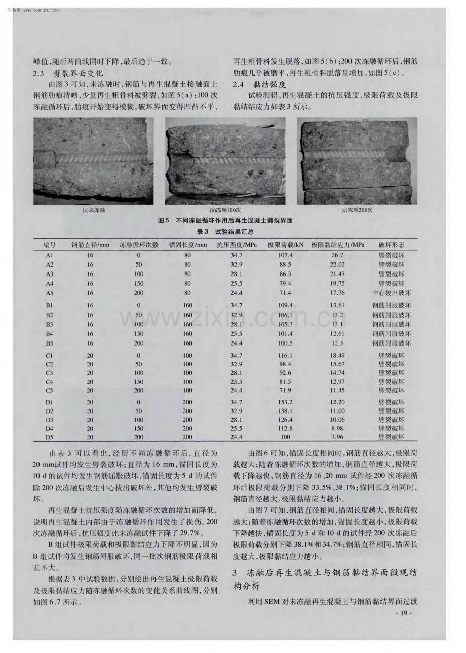 冻融后再生混凝土与钢筋黏结性能试验研究及微观结构分析.pdf_第3页