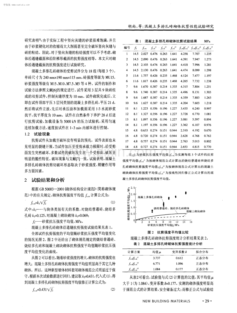 混凝土多排孔砖砌体抗剪性能试验研究.pdf_第2页