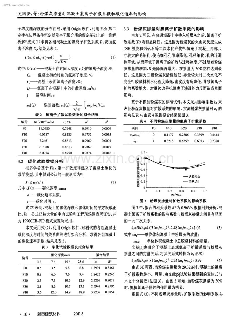 粉煤灰掺量对混凝土氯离子扩散系数和碳化速率的影响.pdf_第3页