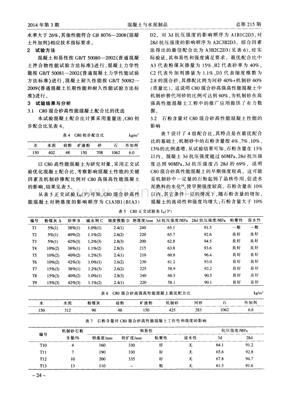 石粉含量对C80混合砂高性能混凝土性能的影响.pdf_第2页