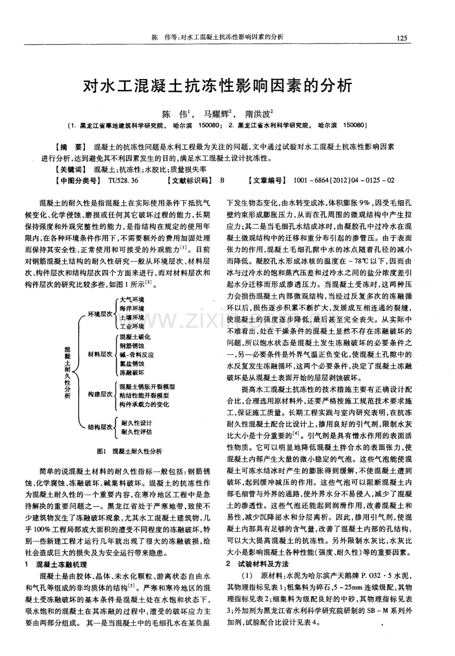 对水工混凝土抗冻性影响因素的分析.pdf_第1页