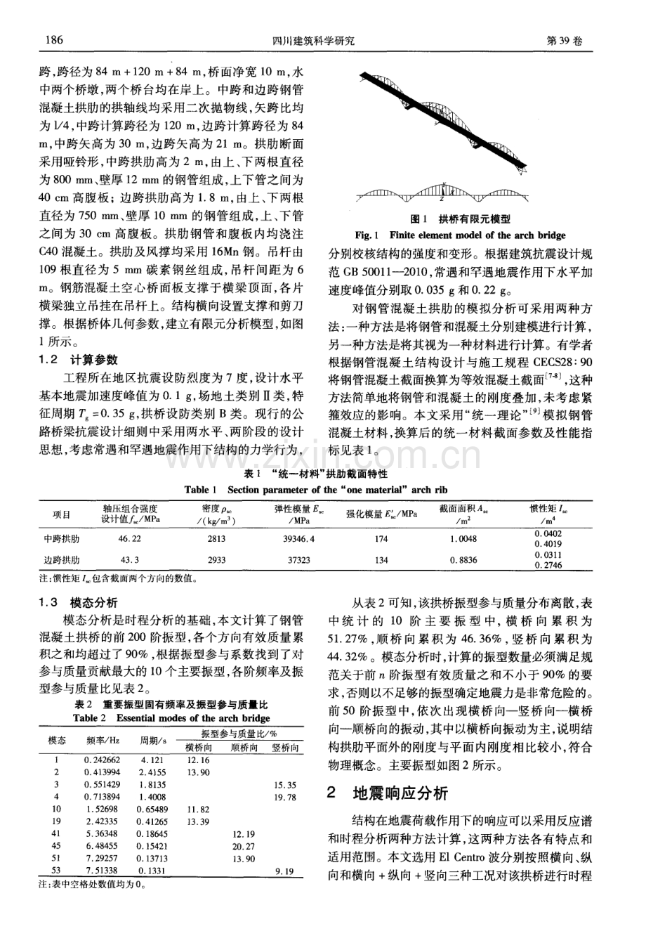 三跨中承式钢管混凝土拱桥抗震性能分析.pdf_第2页