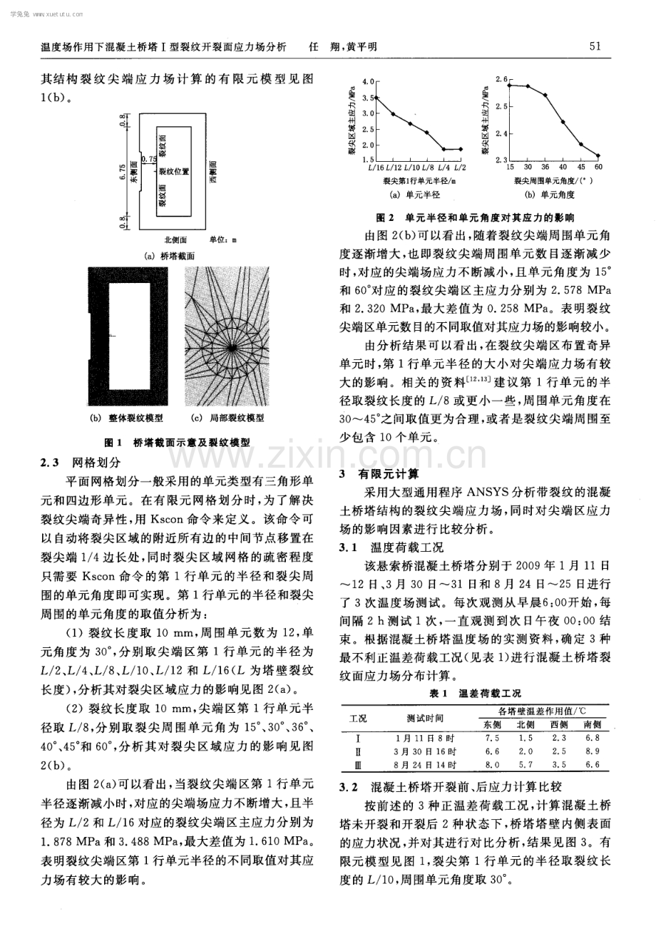 温度场作用下混凝土桥塔Ⅰ型裂纹开裂面应力场分析.pdf_第2页