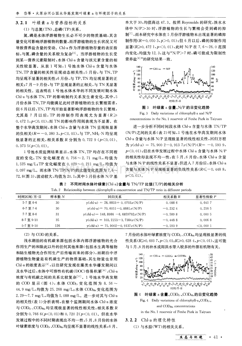 太原汾河公园水华高发期叶绿素a与环境因子的关系.pdf_第3页