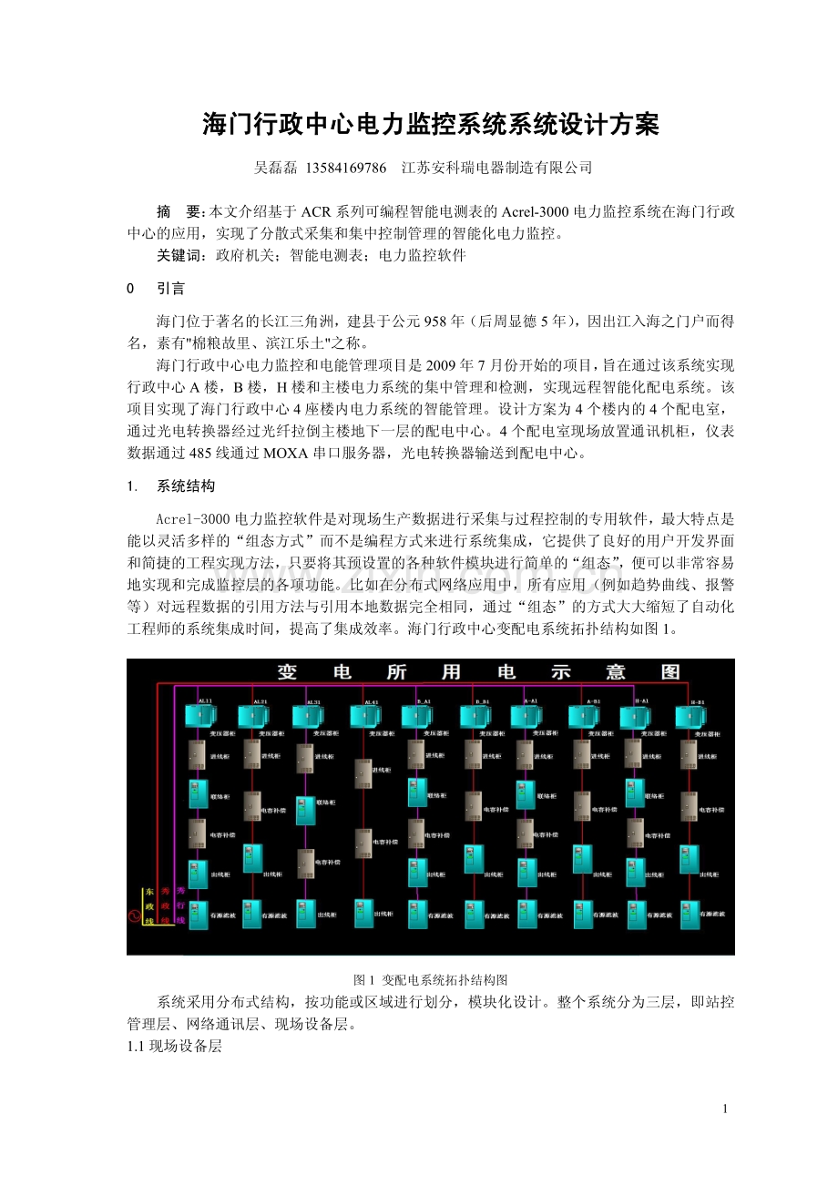 浅析海门行政中心电力监控系统系统设计方案.pdf_第1页