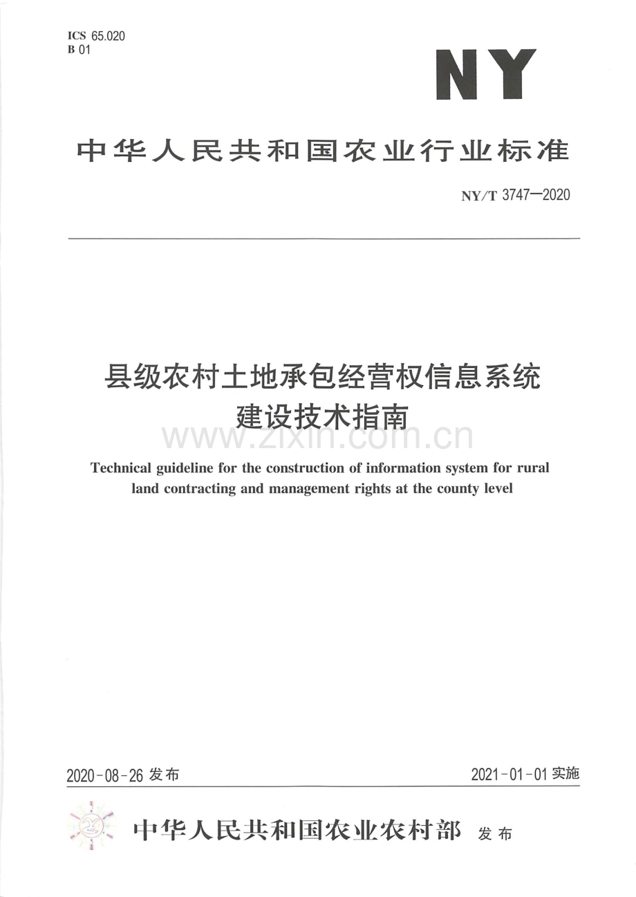 NY∕T 3747-2020 县级农村土地承包经营权信息系统建设技术指南.pdf_第1页