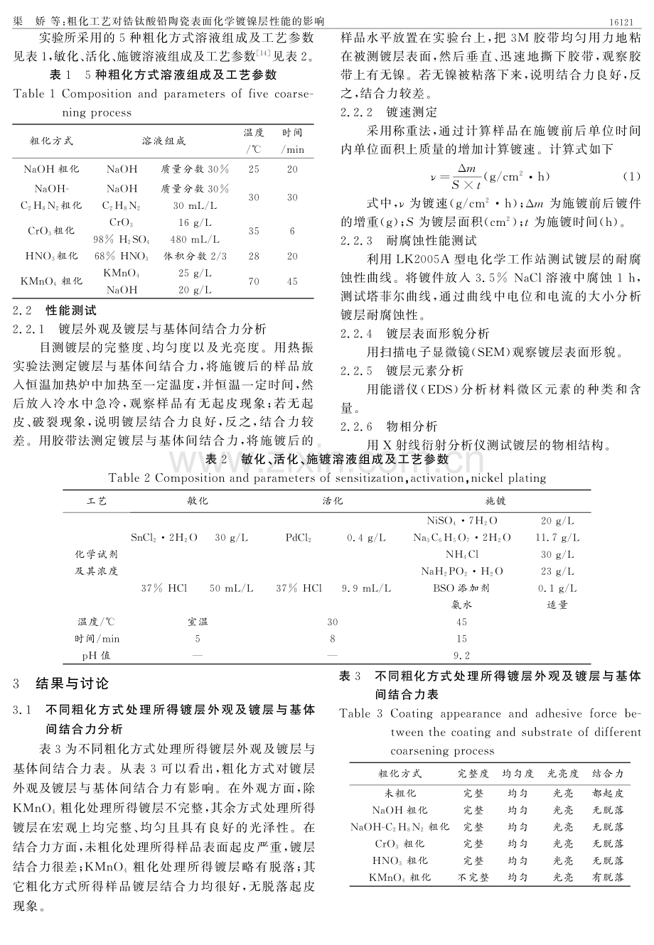 粗化工艺对锆钛酸铅陶瓷表面化学镀镍层性能的影响.pdf_第2页