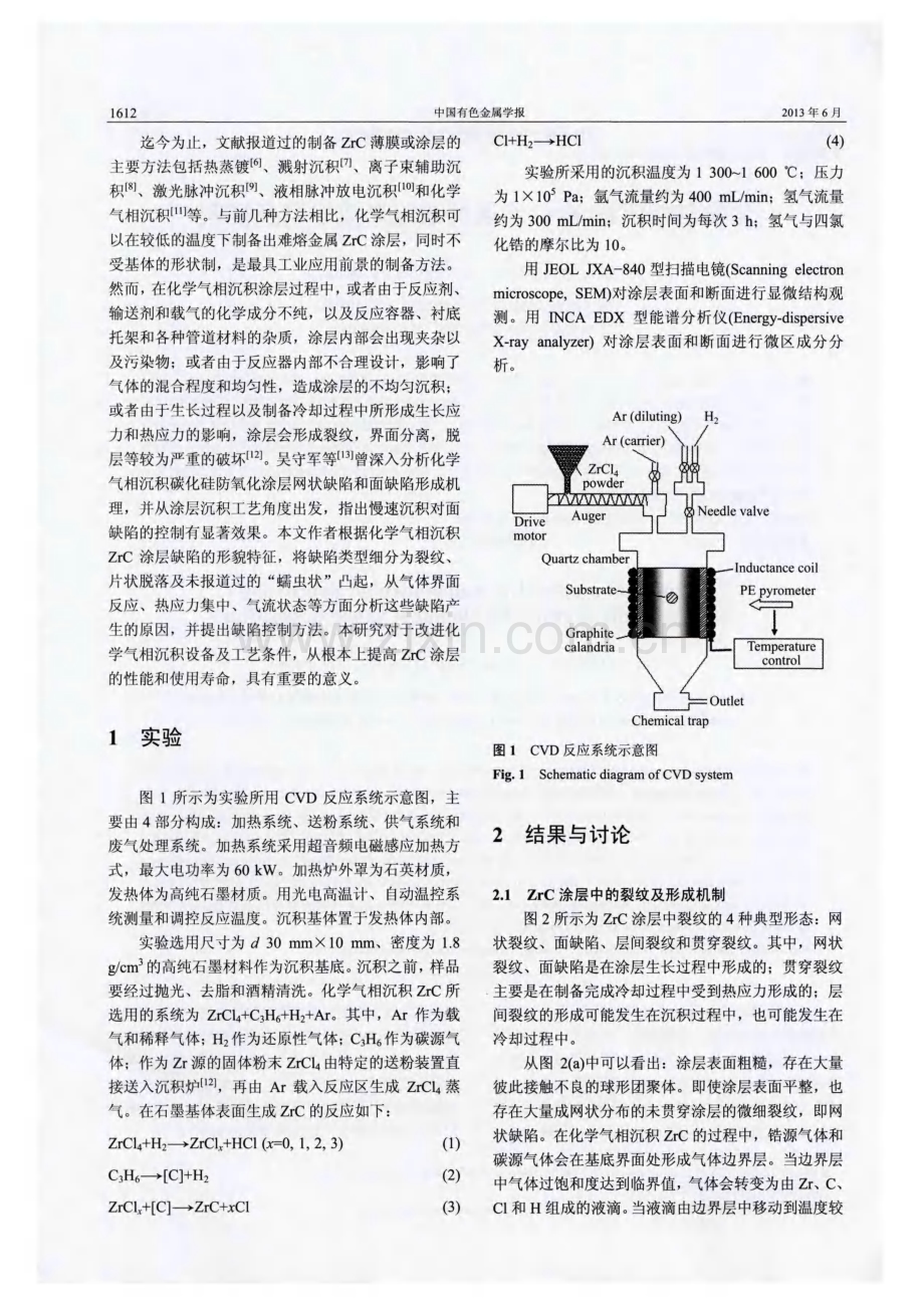 化学气相沉积ZrC涂层的缺陷形成机制及控制.pdf_第2页