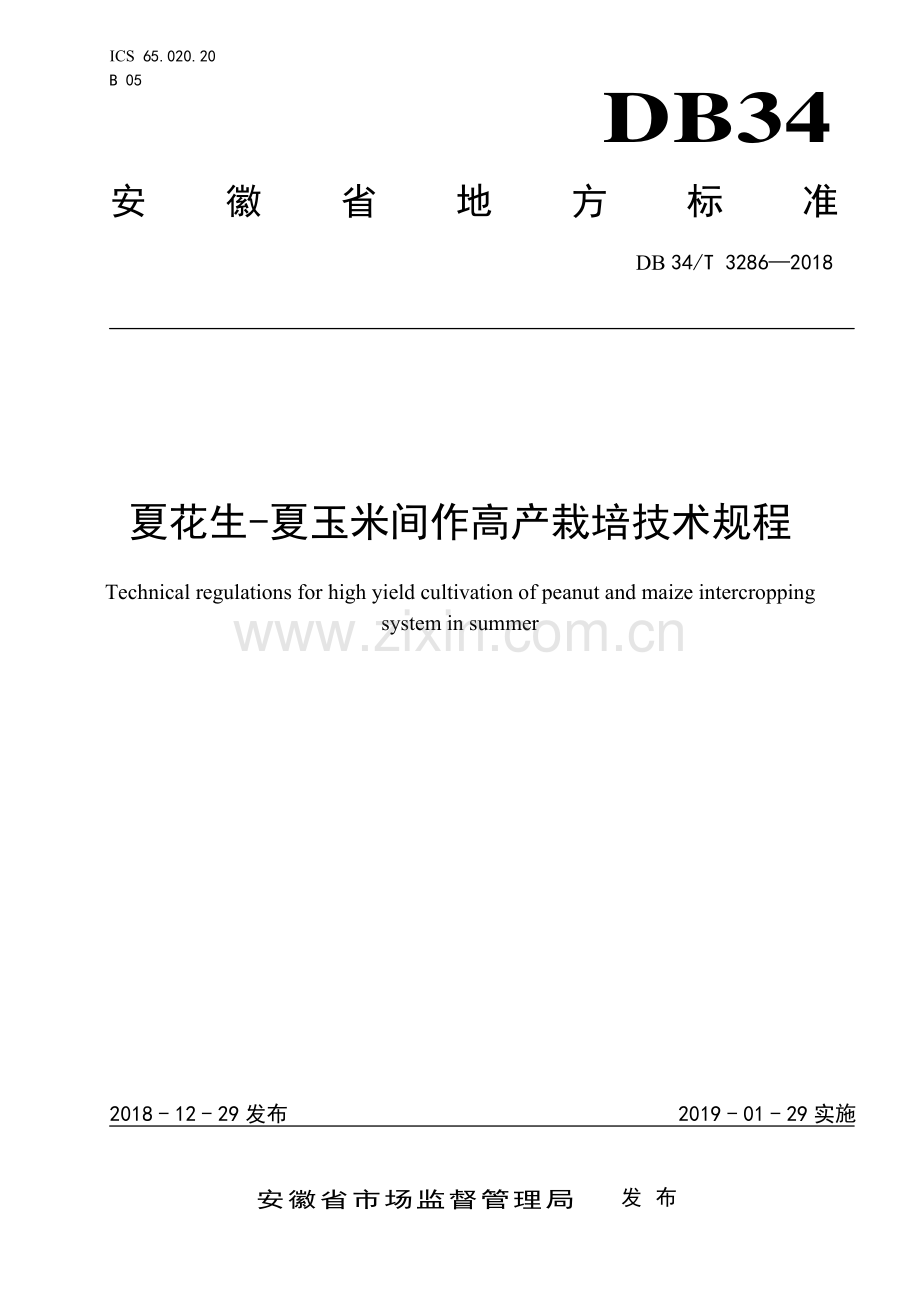 DB34∕T 3286-2018 夏花生-夏玉米间作高产栽培技术规程(安徽省).pdf_第1页