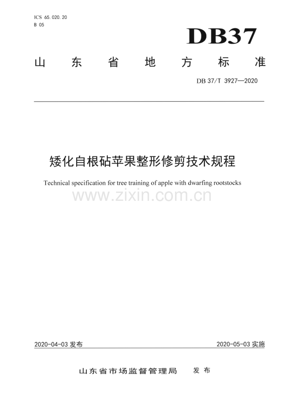 DB37∕T 3927—2020 矮化自根砧苹果整形修剪技术规程(山东省).pdf_第1页