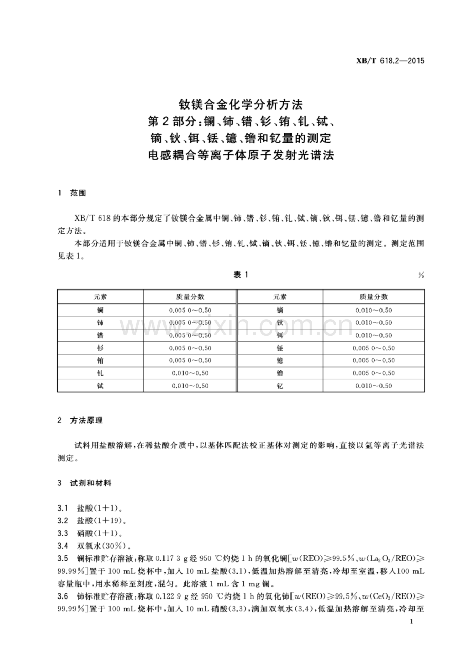 XB∕T 618.2-2015 钕镁合金化学分析方法 第2部分：镧、铈、镨、钐、铕、钆、铽、镝、钬、饵、铥、镱、镥和钇量的测定电感耦合等离子体原子发射光谱法.pdf_第3页