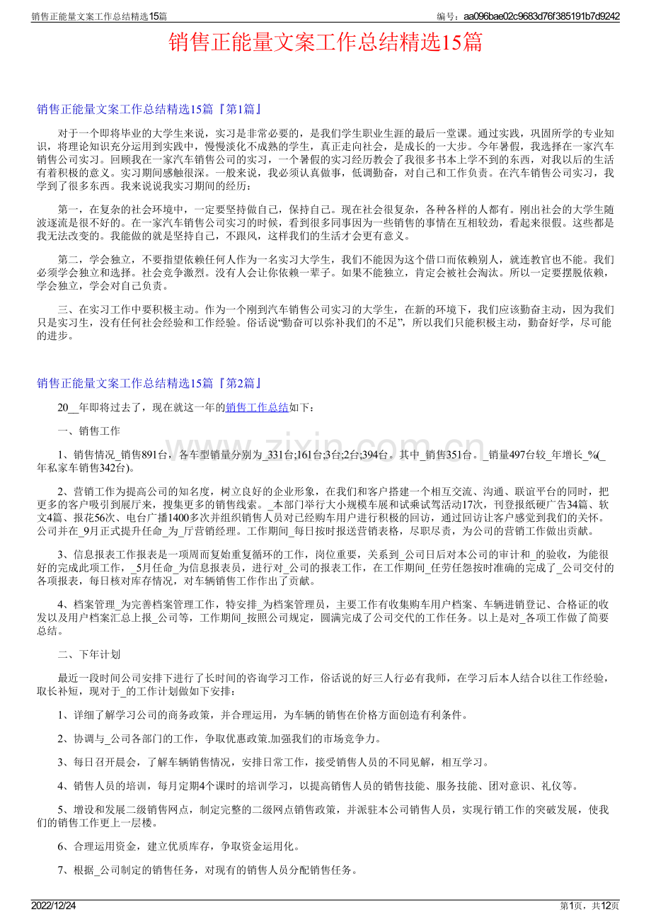 销售正能量文案工作总结精选15篇.pdf_第1页