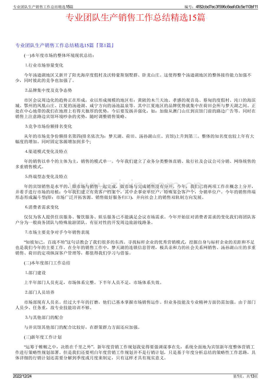 专业团队生产销售工作总结精选15篇.pdf_第1页