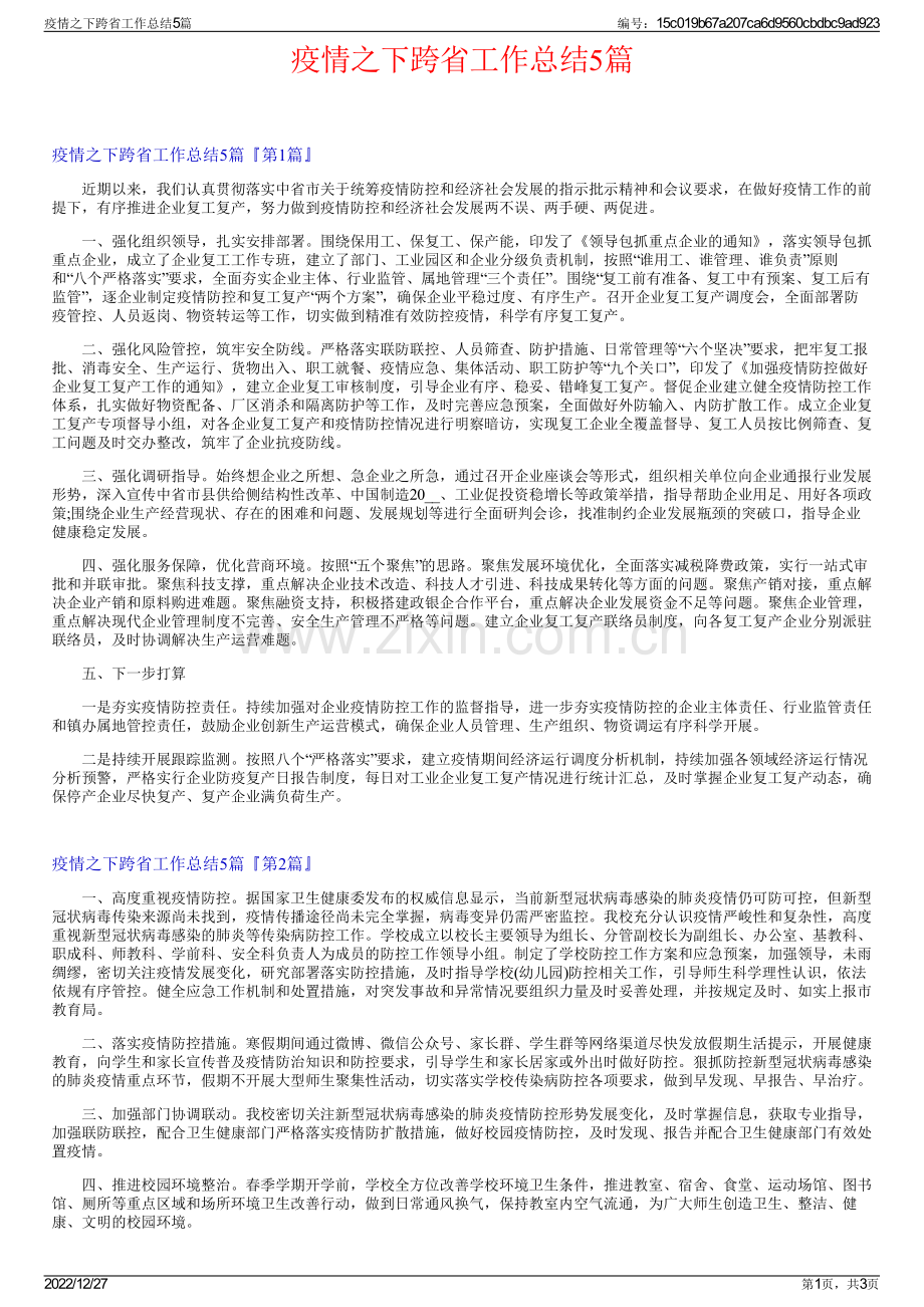 疫情之下跨省工作总结5篇.pdf_第1页