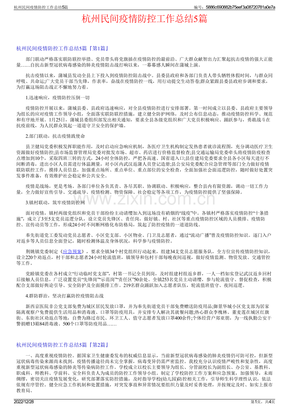 杭州民间疫情防控工作总结5篇.pdf_第1页