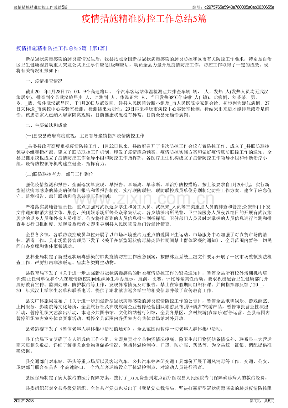 疫情措施精准防控工作总结5篇.pdf_第1页