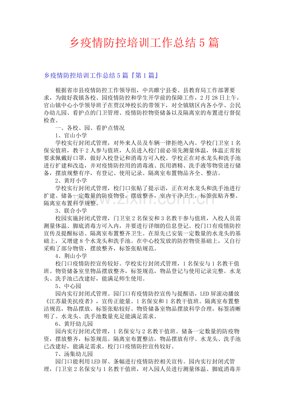 乡疫情防控培训工作总结5篇.docx_第1页