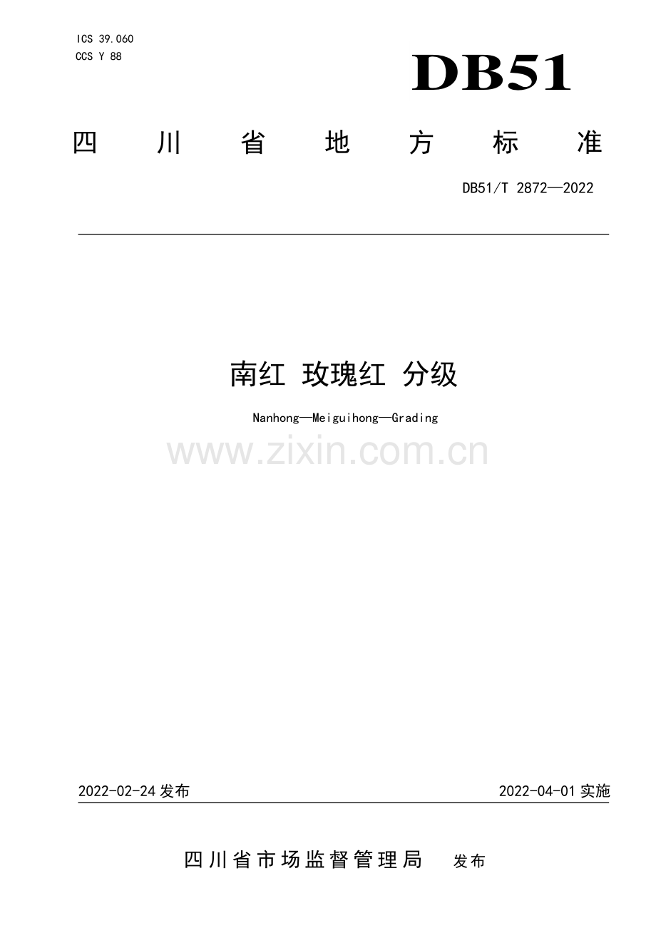 DB51∕T 2872-2022 南红 玫瑰红 分级(四川省).pdf_第1页