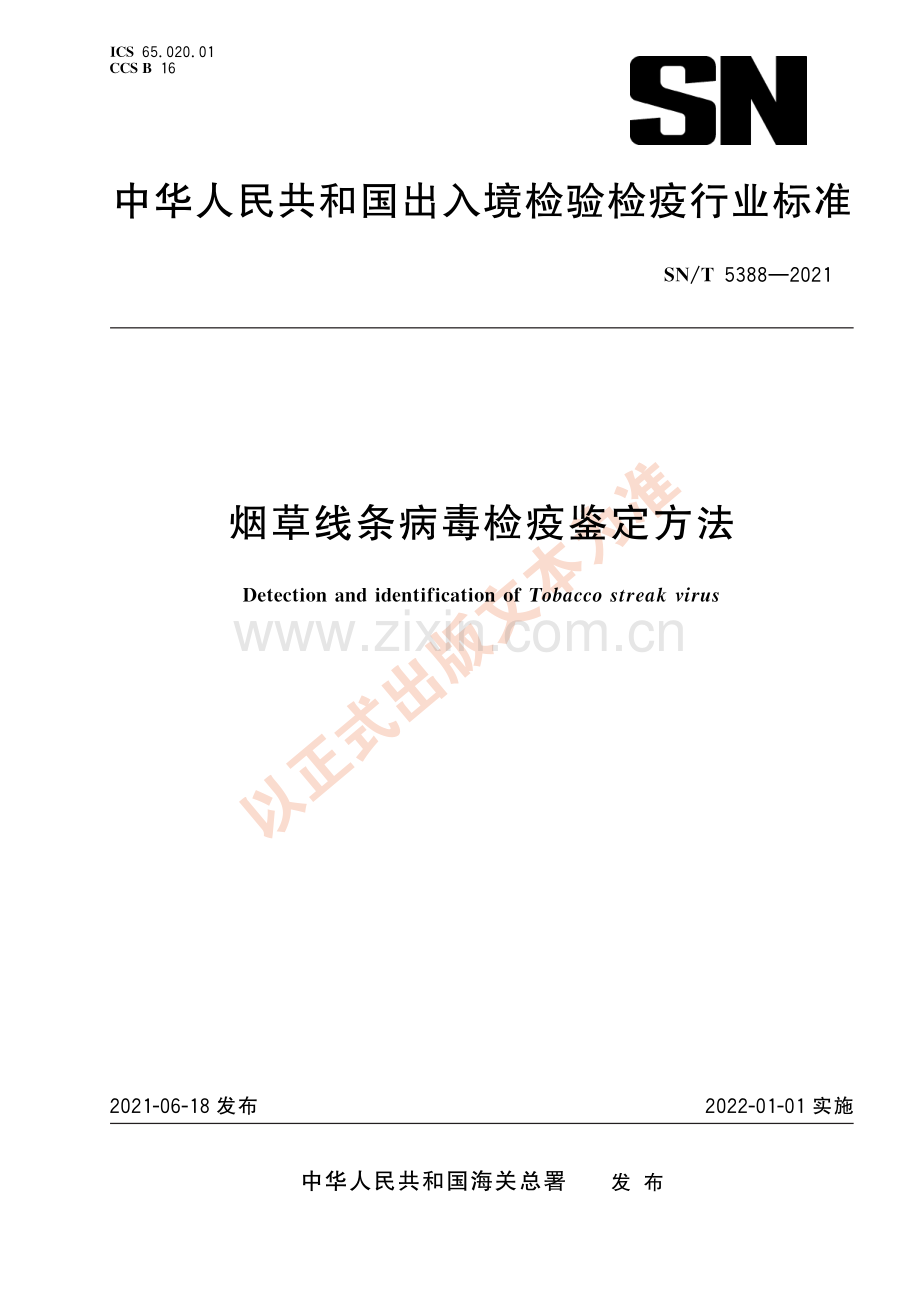 SN∕T 5388-2021 烟草线条病毒检疫鉴定方法(出入境检验检疫).pdf_第1页