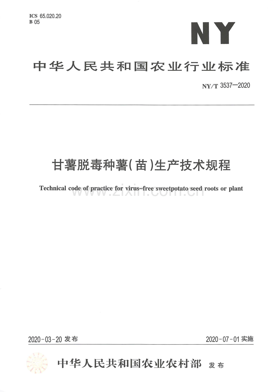 NY∕T 3537-2020 甘薯脱毒种薯(苗)生产技术规范.pdf_第1页