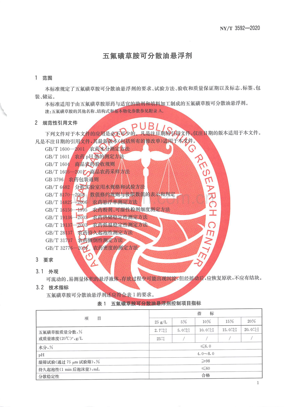 NY∕T 3592-2020 五氟磺草胺可分散油悬浮剂.pdf_第3页