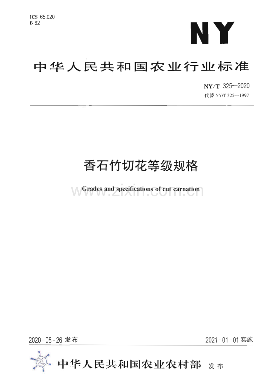 NY∕T 325-2020 香石竹切花等级规格(农业).pdf_第1页