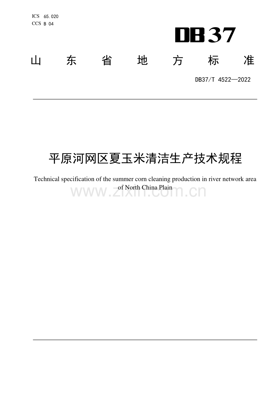 DB37∕T 4522—2022 平原河网区夏玉米清洁生产技术规程(山东省).pdf_第1页