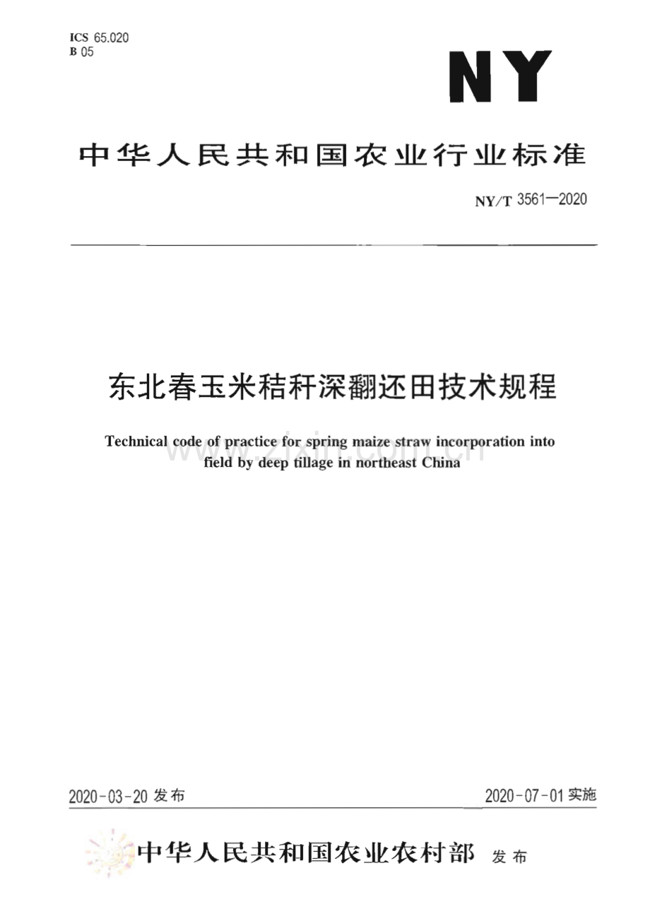 NY∕T 3561-2020 东北春玉米秸秆深翻还田技术规程(农业).pdf_第1页