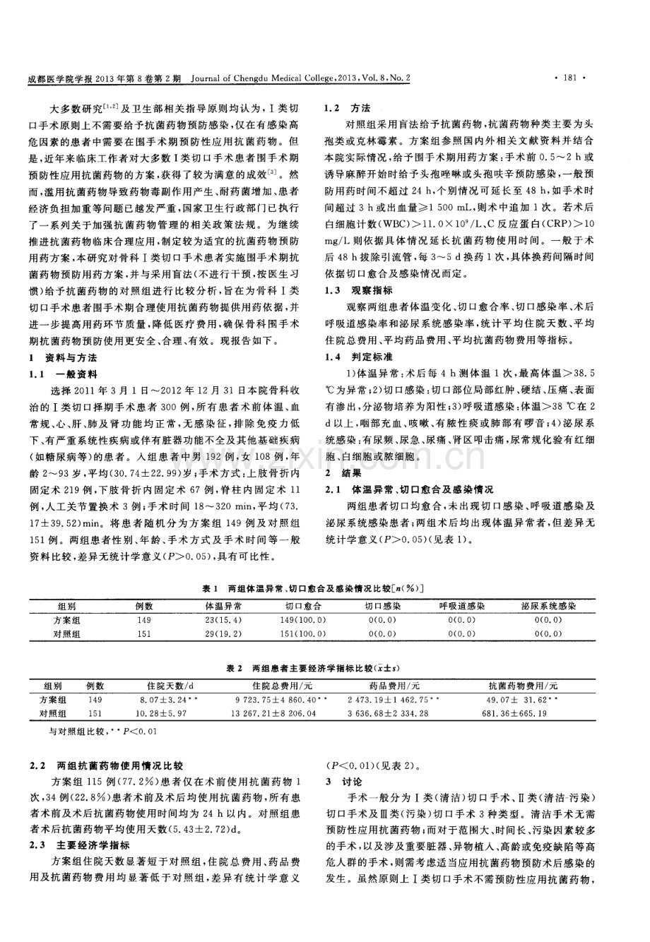 骨科Ⅰ类切口手术患者预防性应用抗菌药物的效果分析（严汝庆 汤伟光 吴闯 张强 李瑞龙 李晓云 刘勇军 黄荣道 陈强文 莫嗣勤 李金卓 李鑫）.pdf_第2页