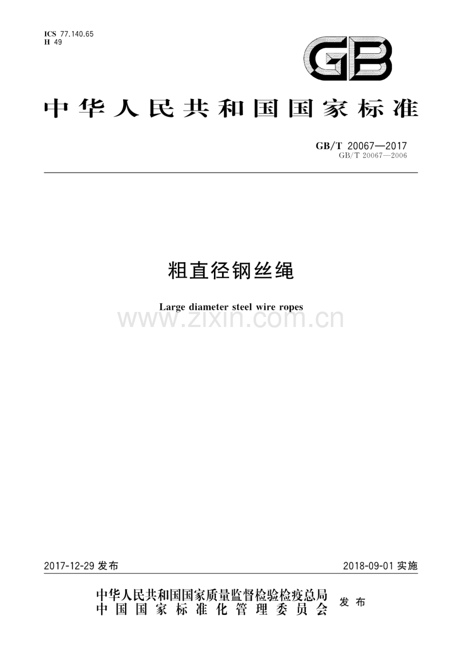 GB∕T 20067-2017 （代替 GB∕T 20067-2006）粗直径钢丝绳.pdf_第1页