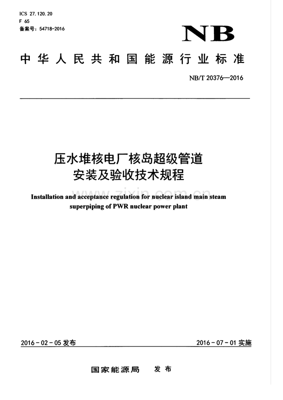 NB∕T 20376-2016 压水堆核电厂核岛超级管道安装及验收技术规程.pdf_第1页