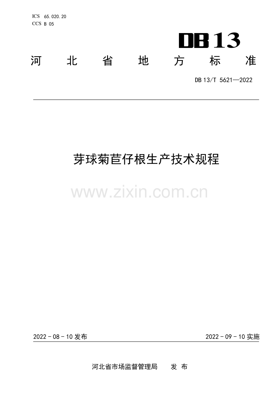 DB13∕T 5621-2022 芽球菊苣仔根生产技术规程(河北省).pdf_第1页