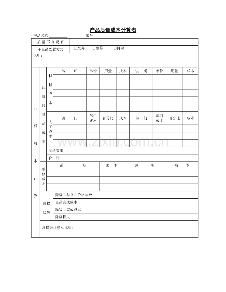 财务-产品质量成本计算表.DOC_第1页